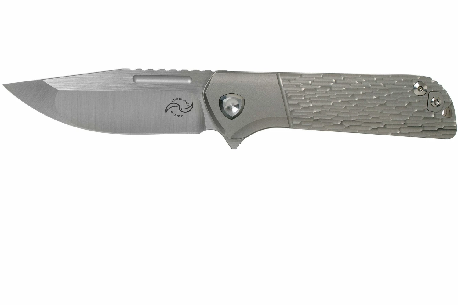 Liong Mah Lanny V2, Textured Titanium, Satin M390 Navaja 3 Liong Mah Lanny V2, Textured Titanium, Satin M390 Navaja