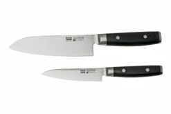Yaxell Ran 36056, Juego De Cuchillos De 3 Piezas Santoku 16,5 Cm, Cuchillo Multiusos 12 Cm Y Afilador De Cuchillos